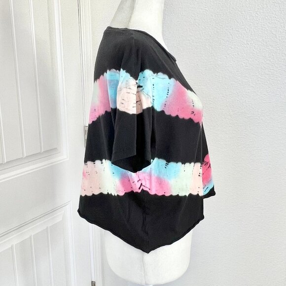 Victorias Secret PINK Short Sleeve Tie Dye Black Oversized Soft Crop Tee Size XS - Picture 4 of 9